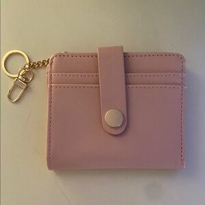 Pink Leather Wallet with Keychain